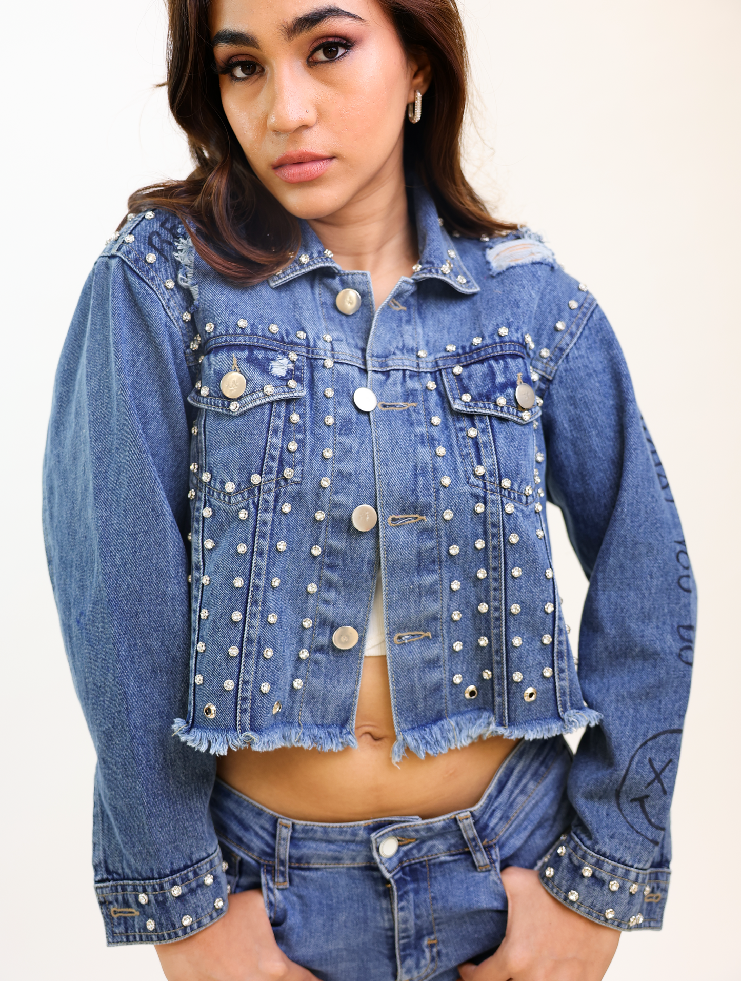 Diamond Frost Cropped Denim Jacket