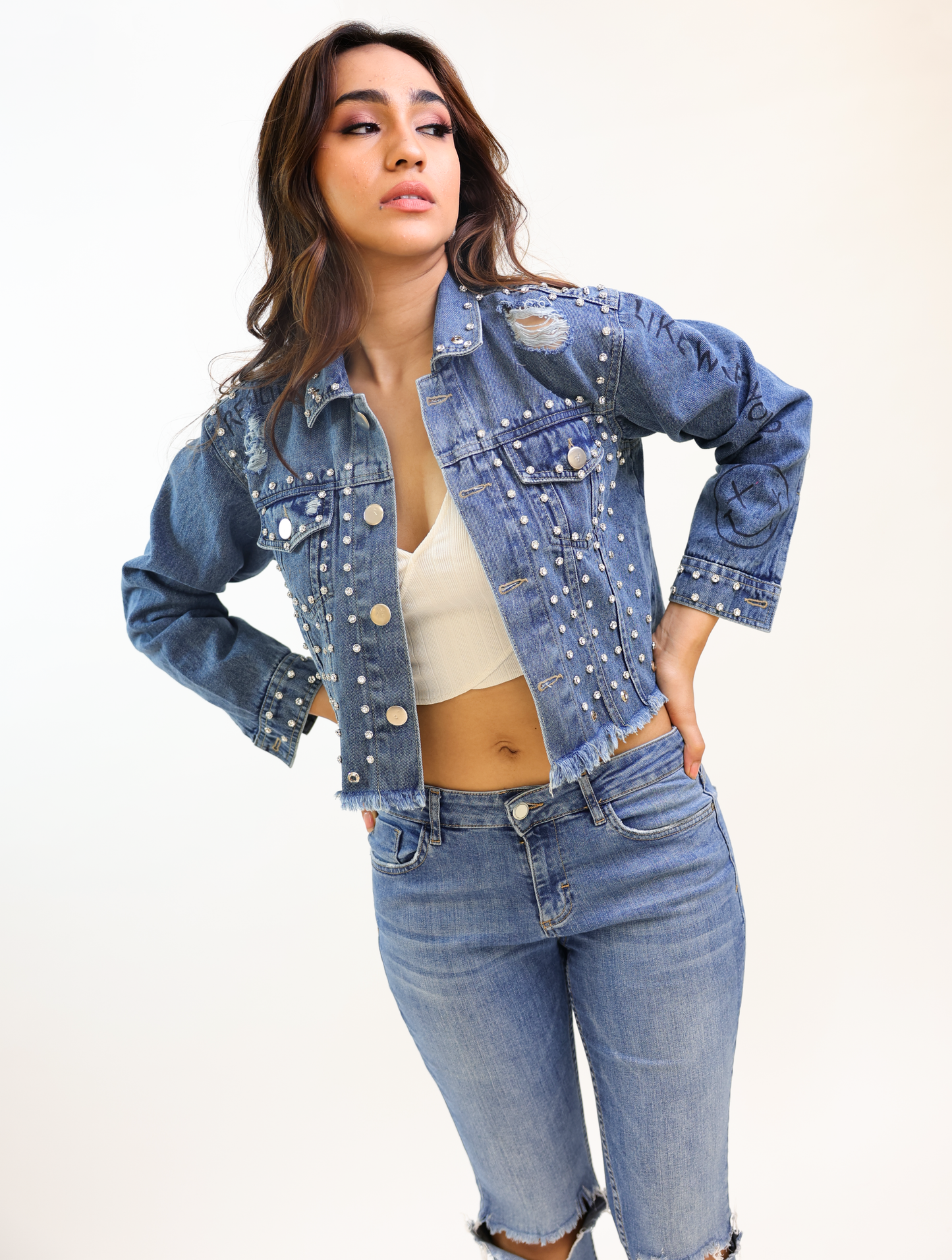 Diamond Frost Cropped Denim Jacket