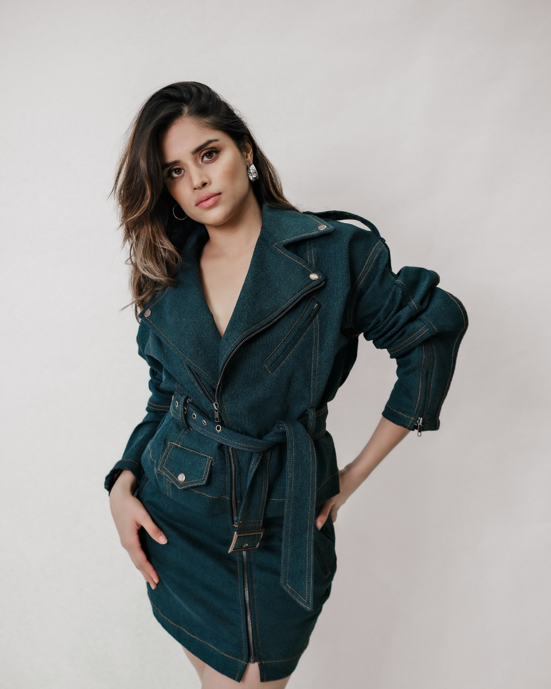 Dark Wash Belted Denim Dress