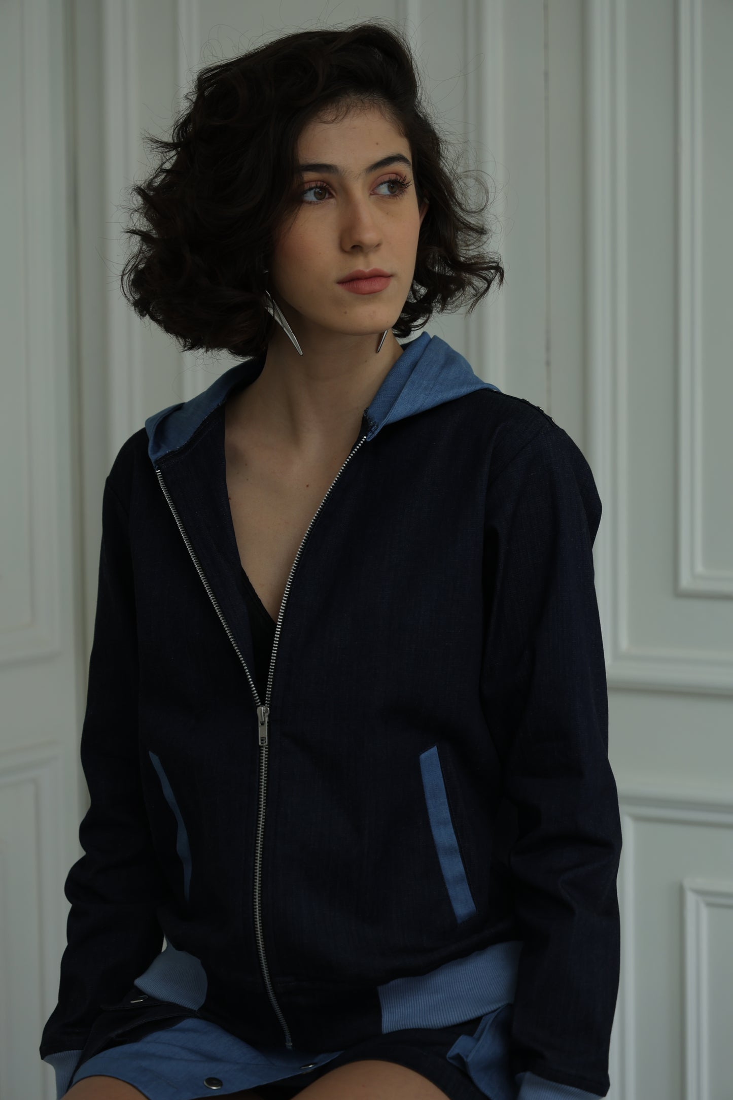 Two Tone Denim Hoodie Jacket