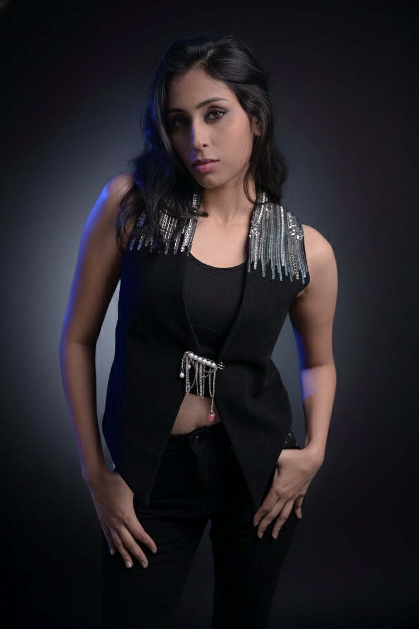 Embellished Black Vest
