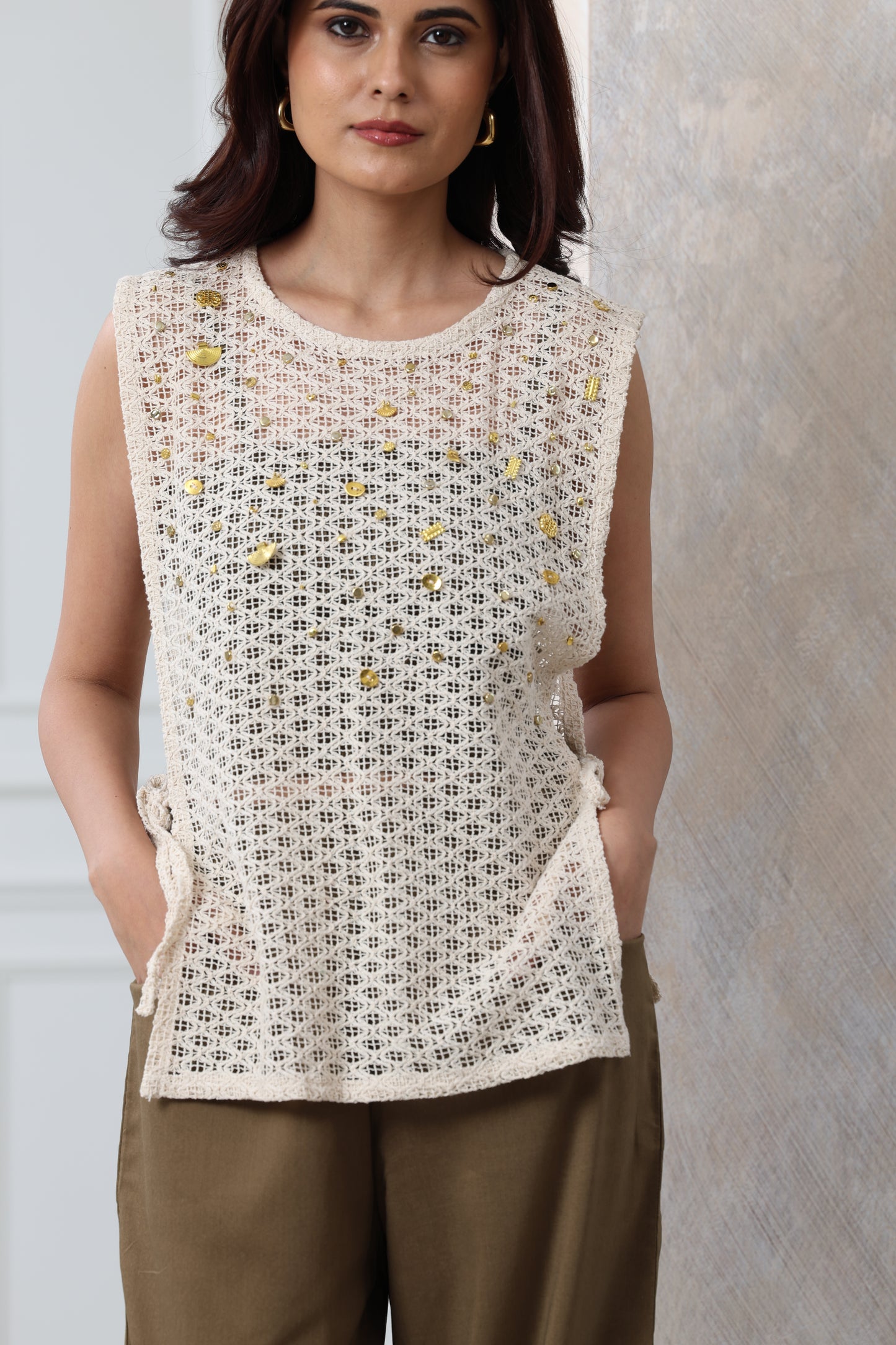 Golden Mosaic Crochet Top