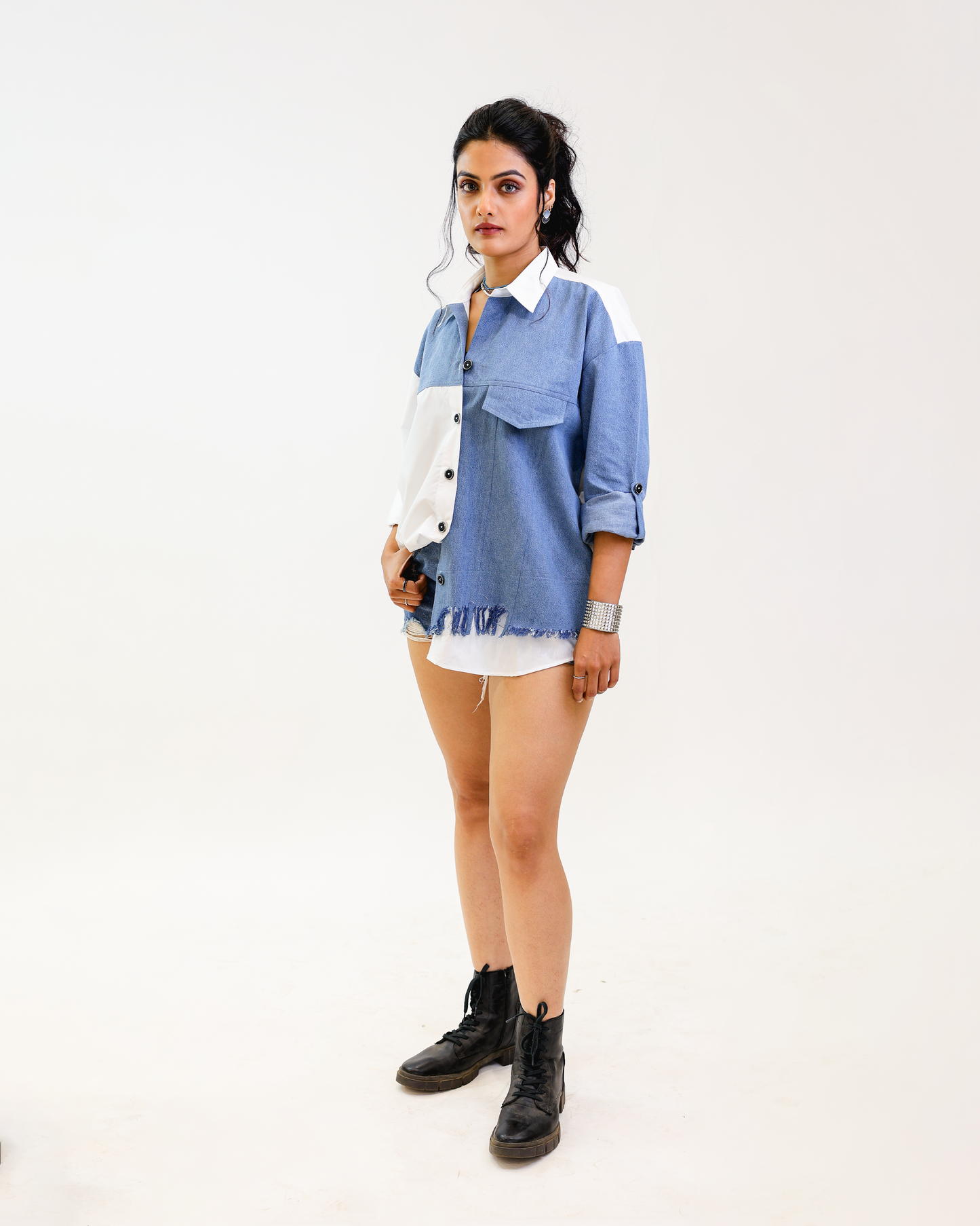 Two Tone charm oversized shirt front view by Noa- Made with love