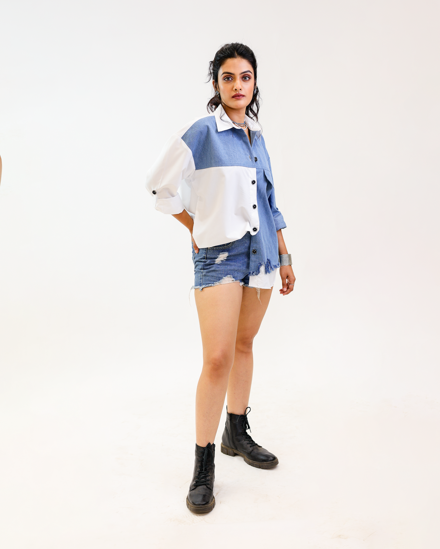 Two Tone charm oversized shirt side view by Noa- Made with love