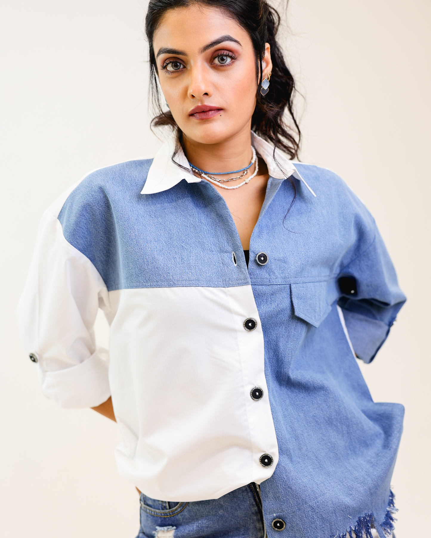 Two tone charm shirt close up by Noa- Made with Love