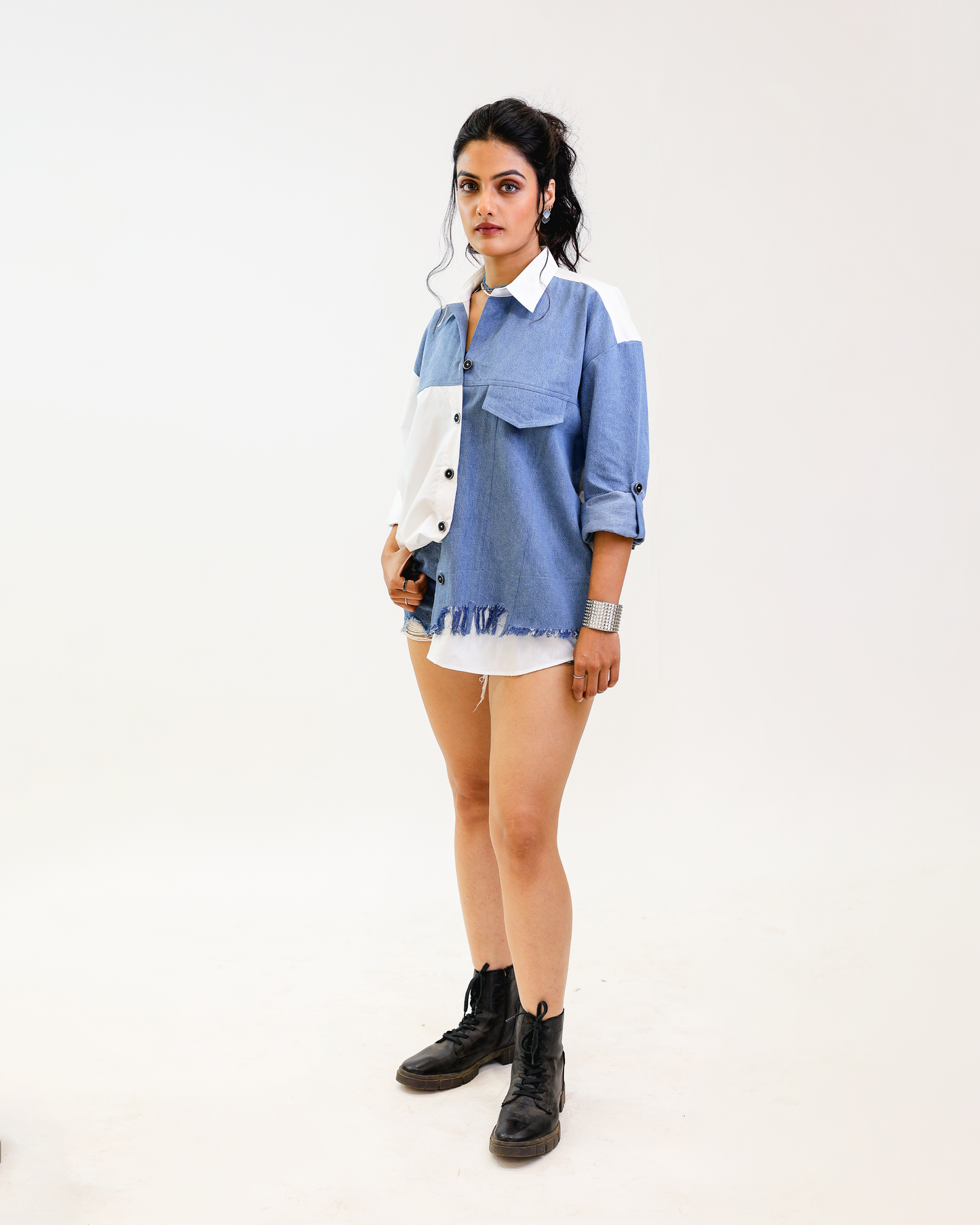 Two-Tone Charm Oversized Shirt