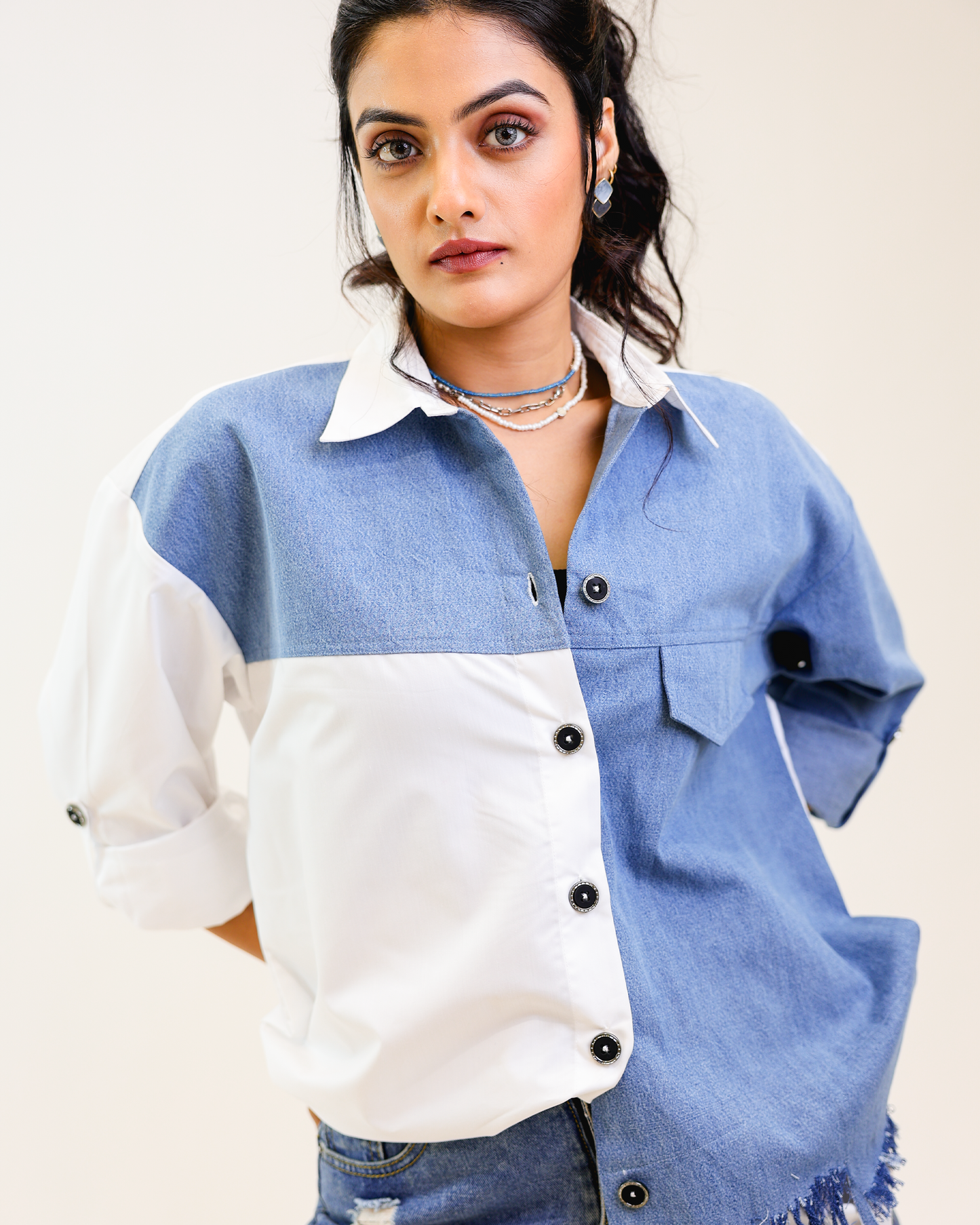 Two-Tone Charm Oversized Shirt