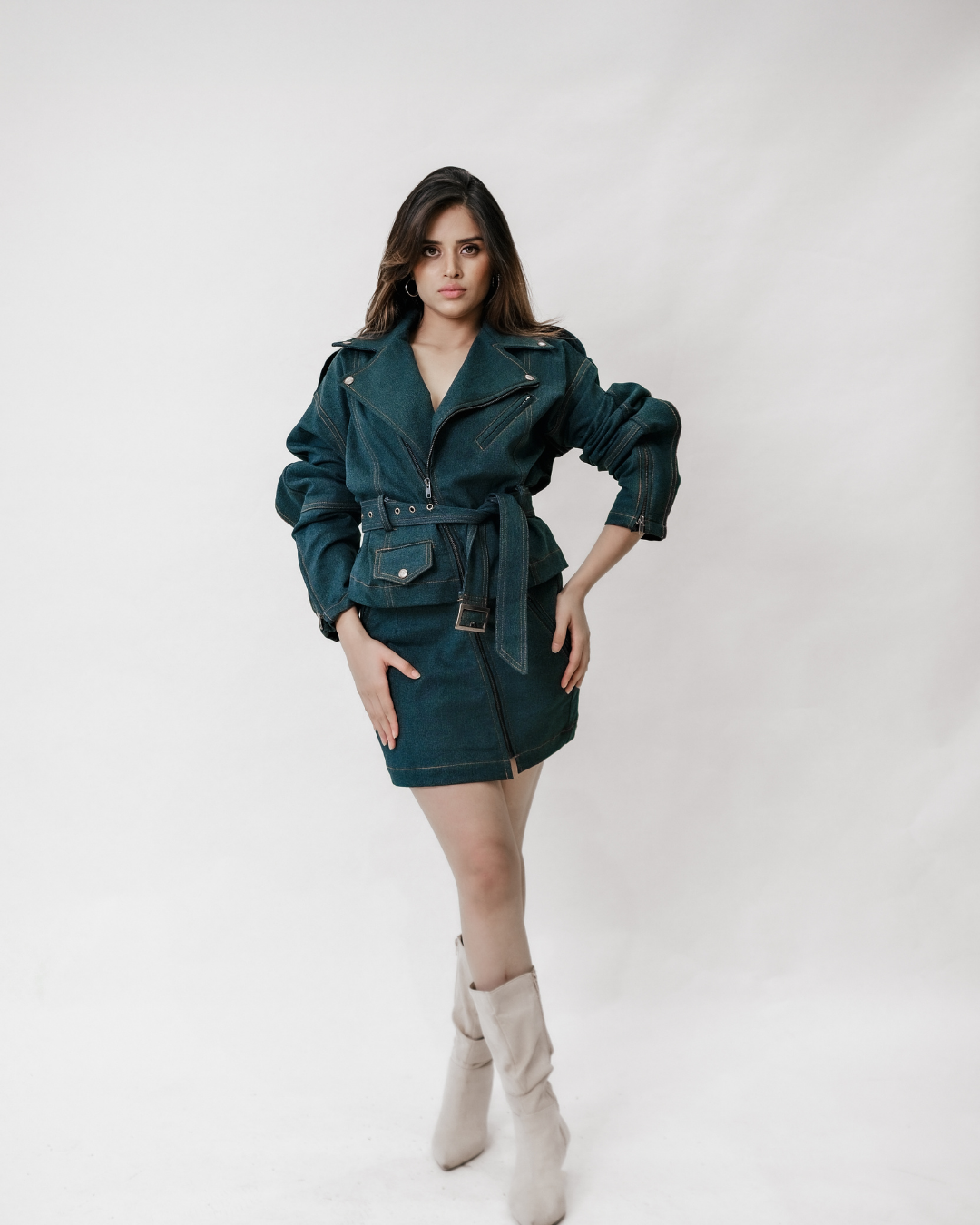 Dark Wash Belted Denim Dress