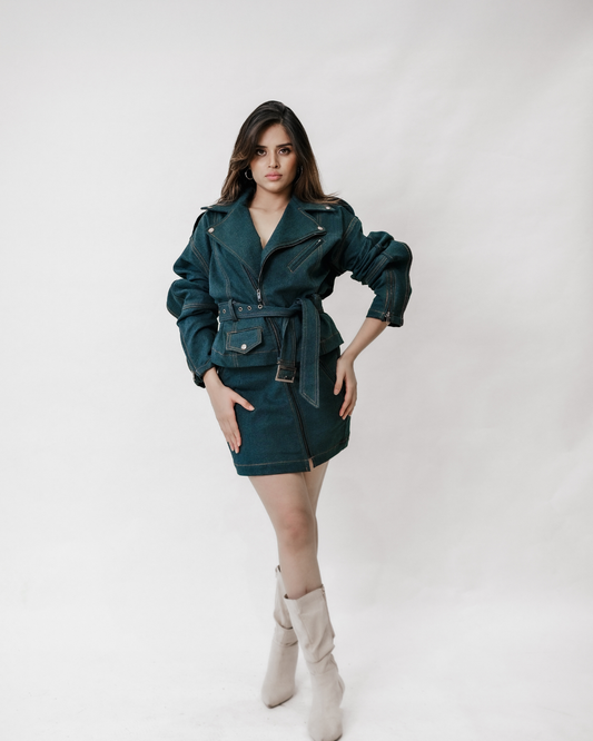 Dark Wash Belted Denim Dress