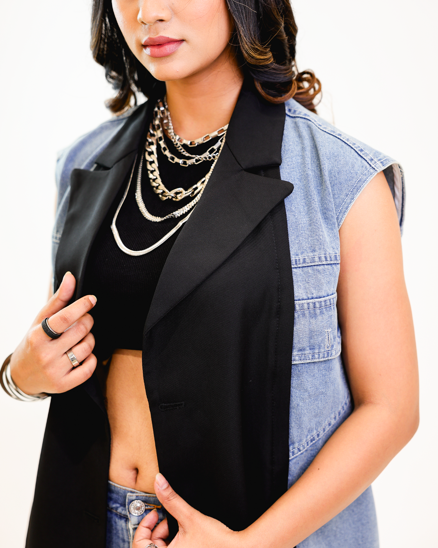 Dual tone Denim blazer close up by Noa- Made with love