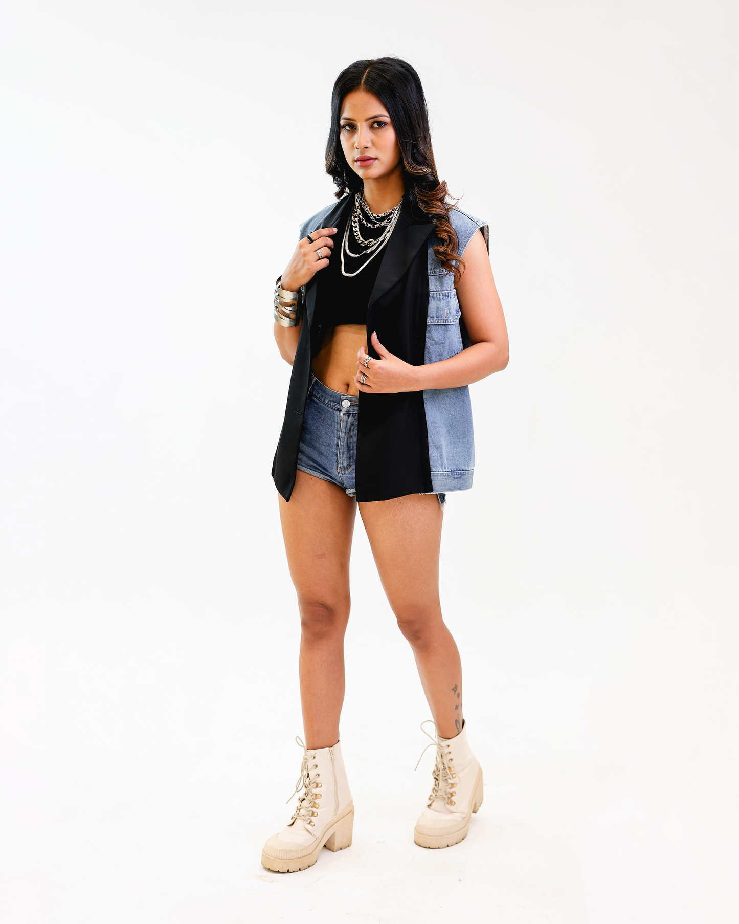 Dual tone Denim blazer side view by Noa- Made with love