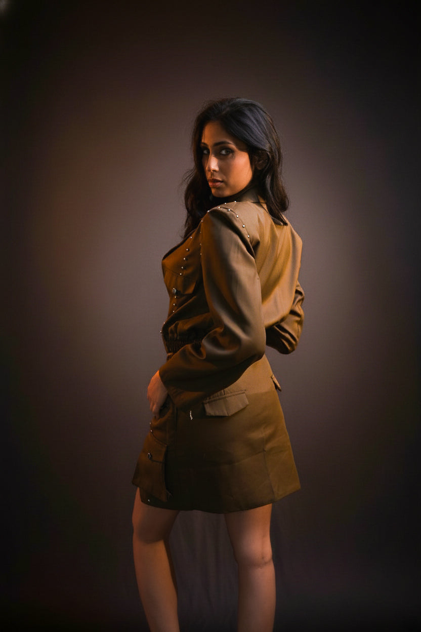 Military Brown Skirt Set