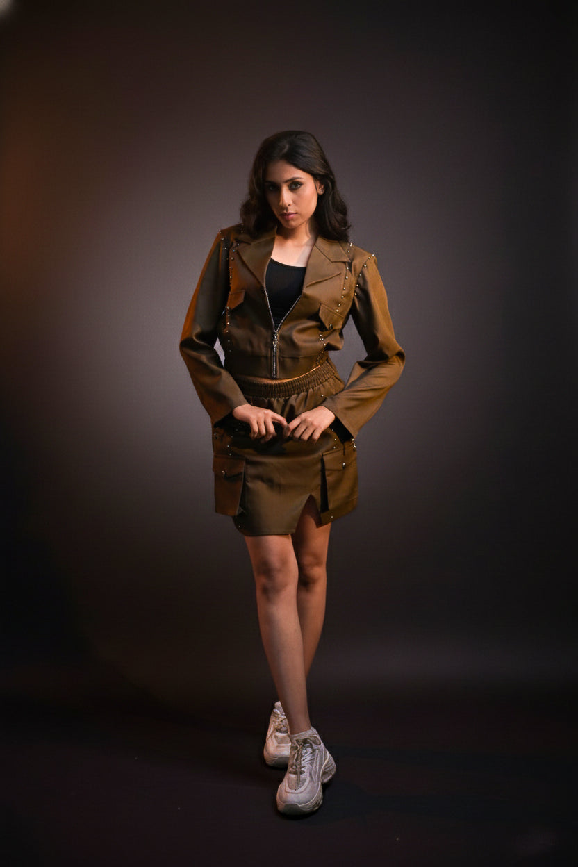 Military Brown Skirt Set