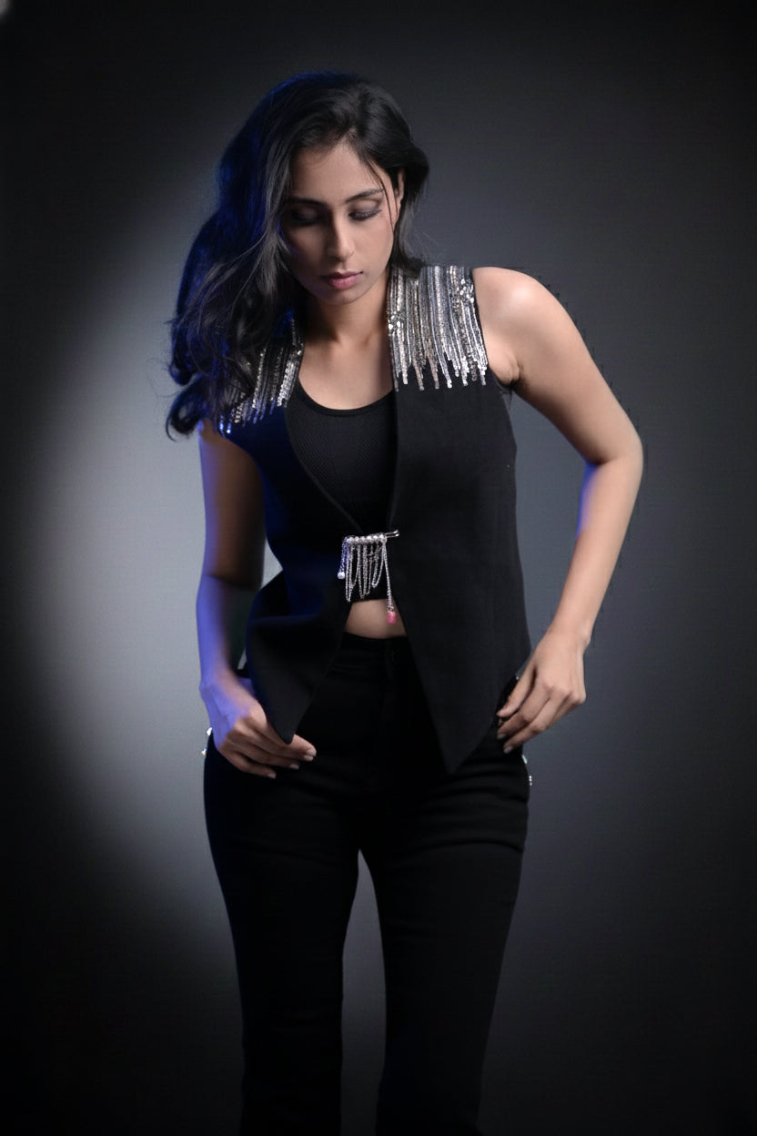 Embellished Black Vest