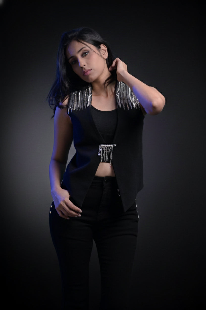 Embellished Black Vest