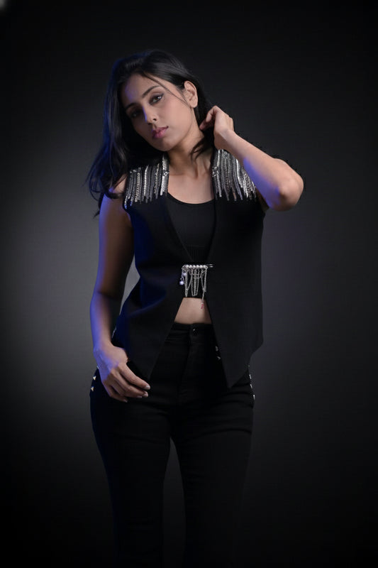 Embellished Black Vest