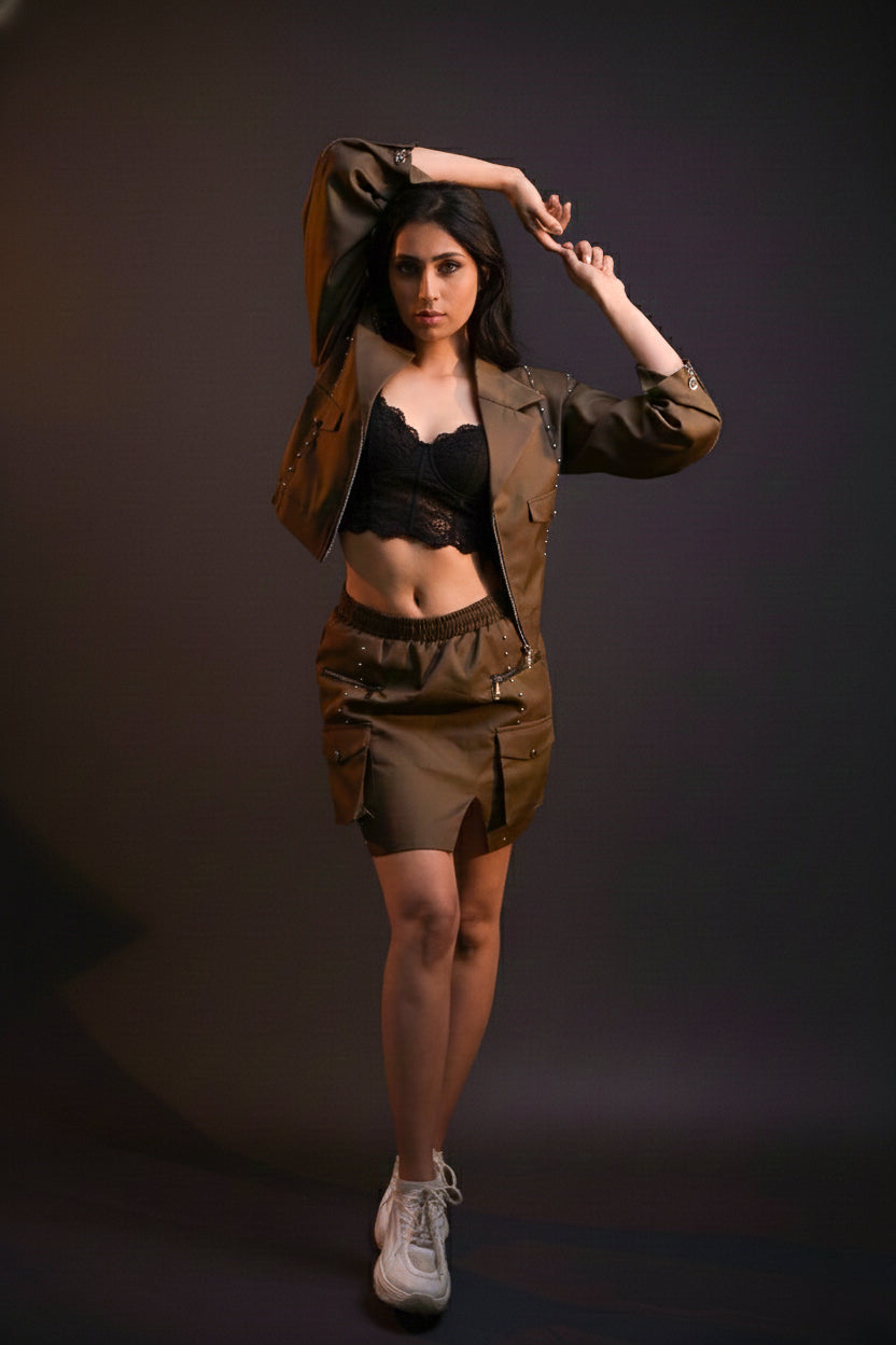 Military Brown Skirt Set