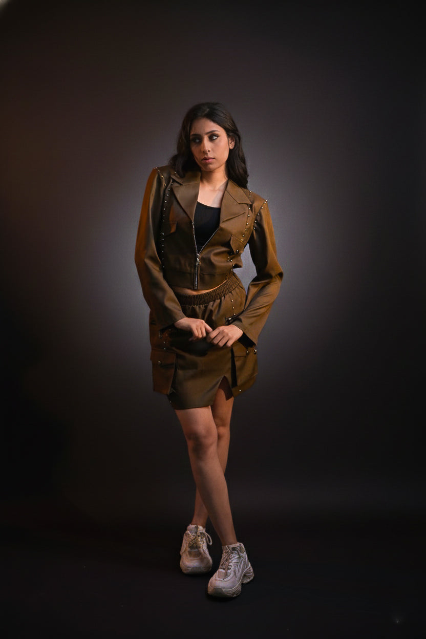 Military Brown Skirt Set