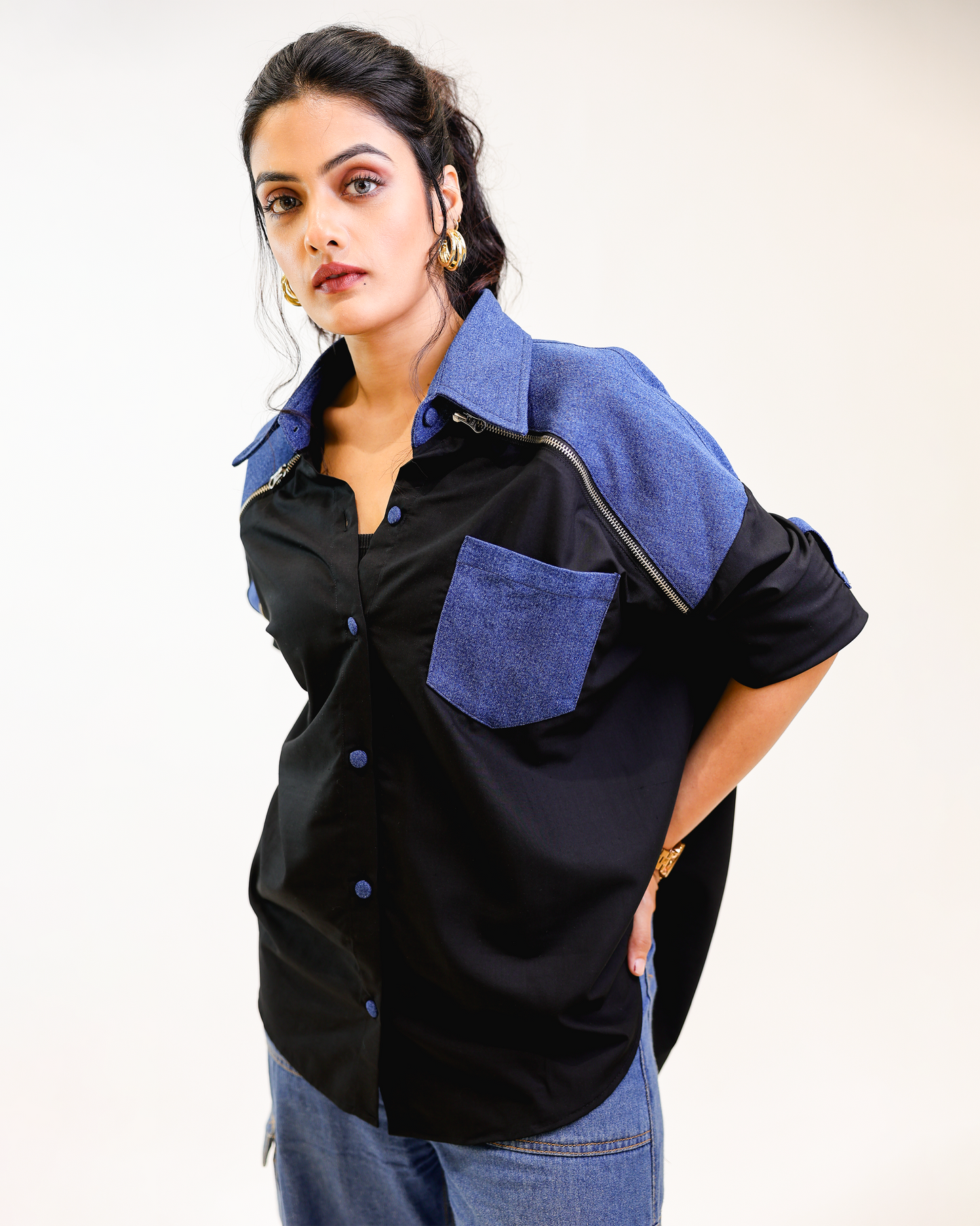 Midnight Denim Oversized Shirt by Noa- Made with Love