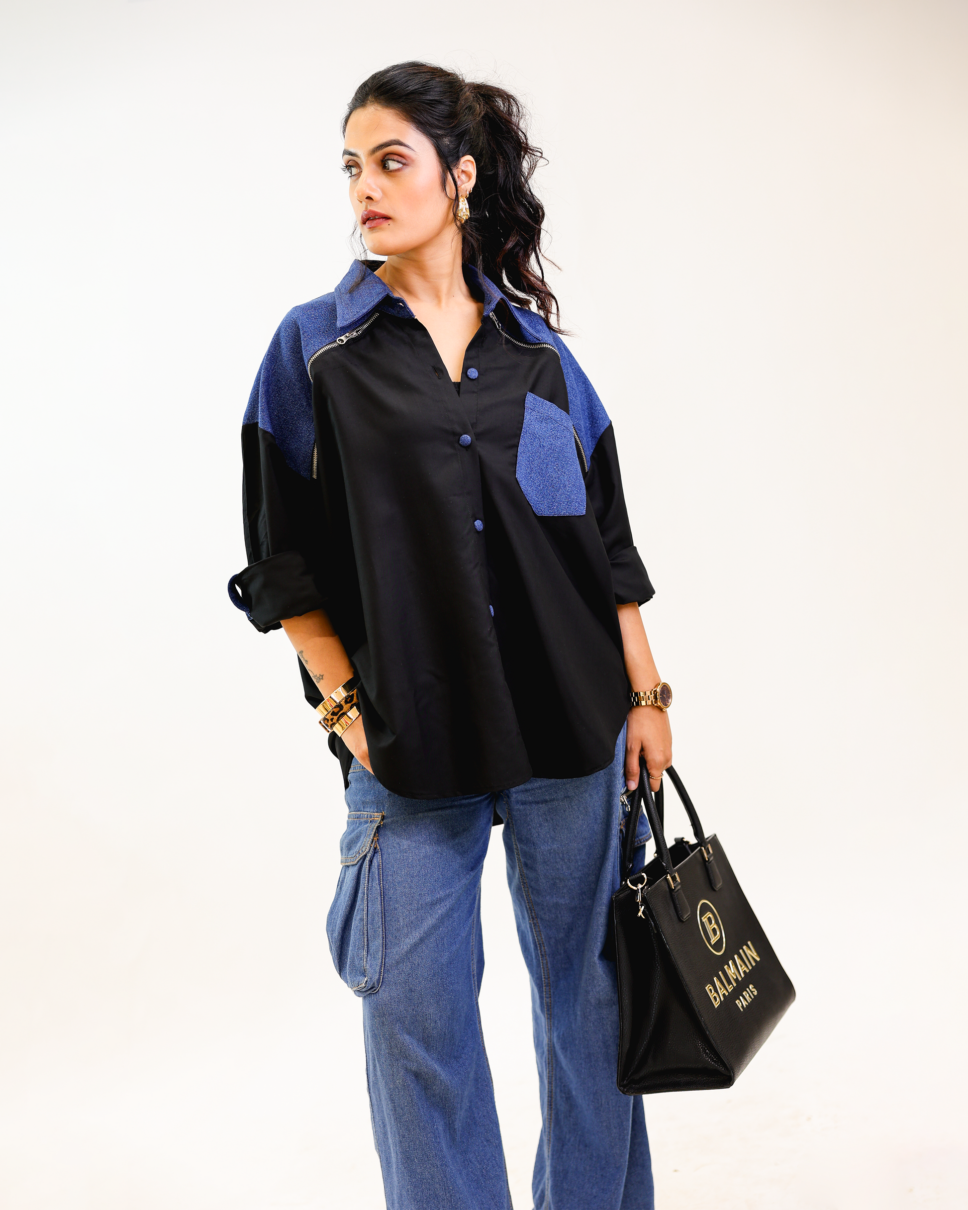 Midnight Denim Oversized Shirt by Noa- Made with Love