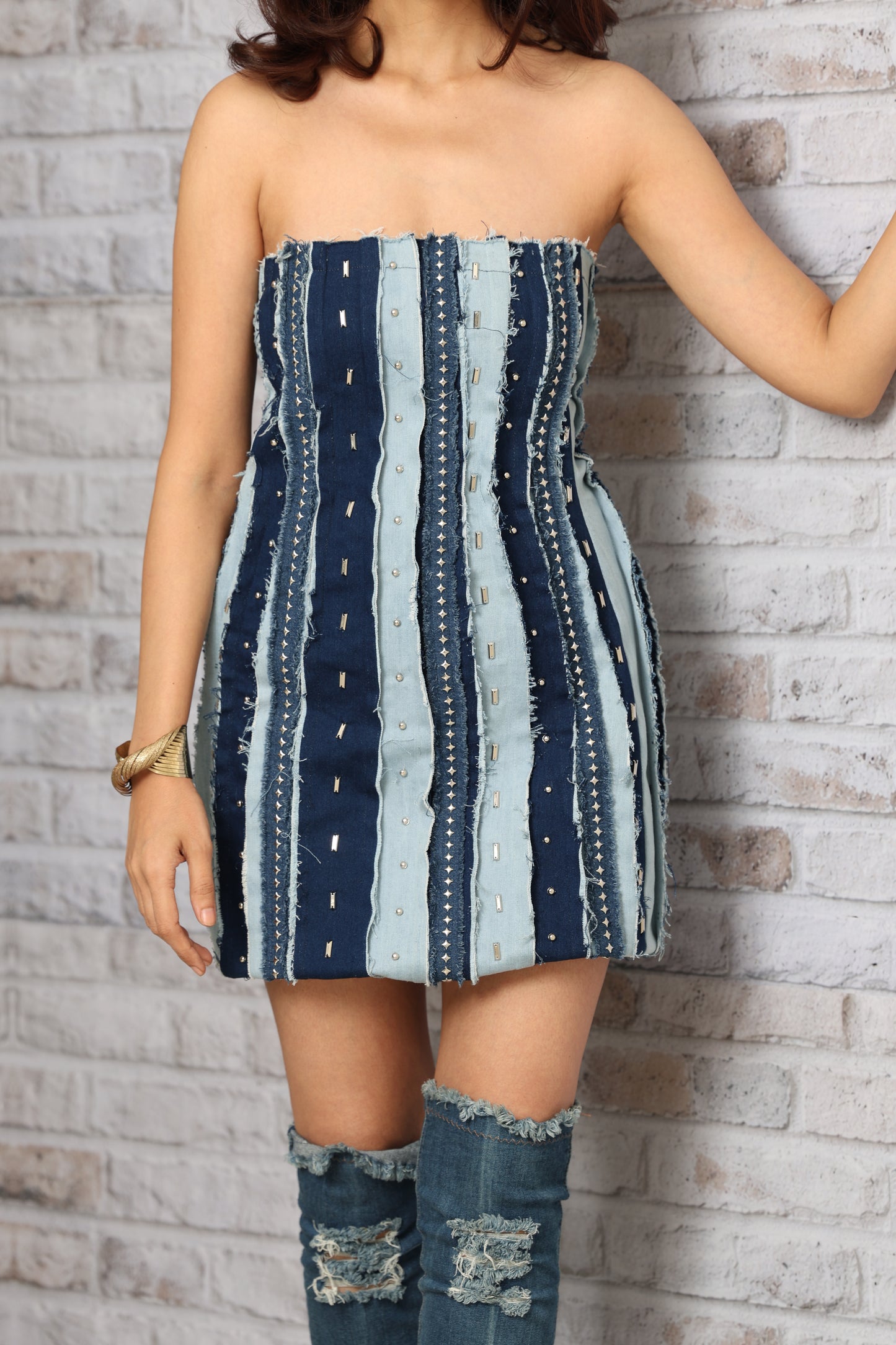 Denim Panel Tube Dress