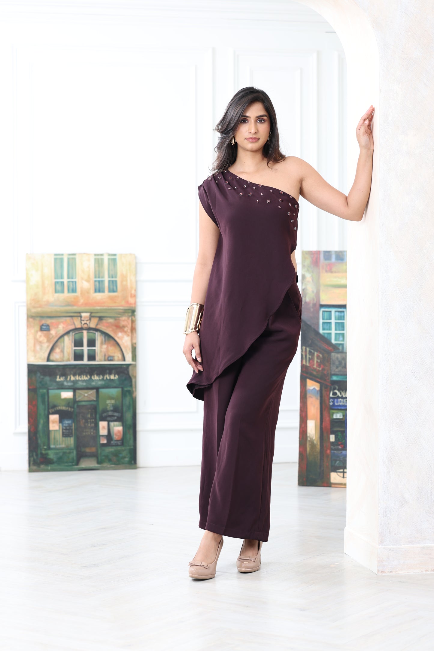 Wine Indo-Western  Glamour Set