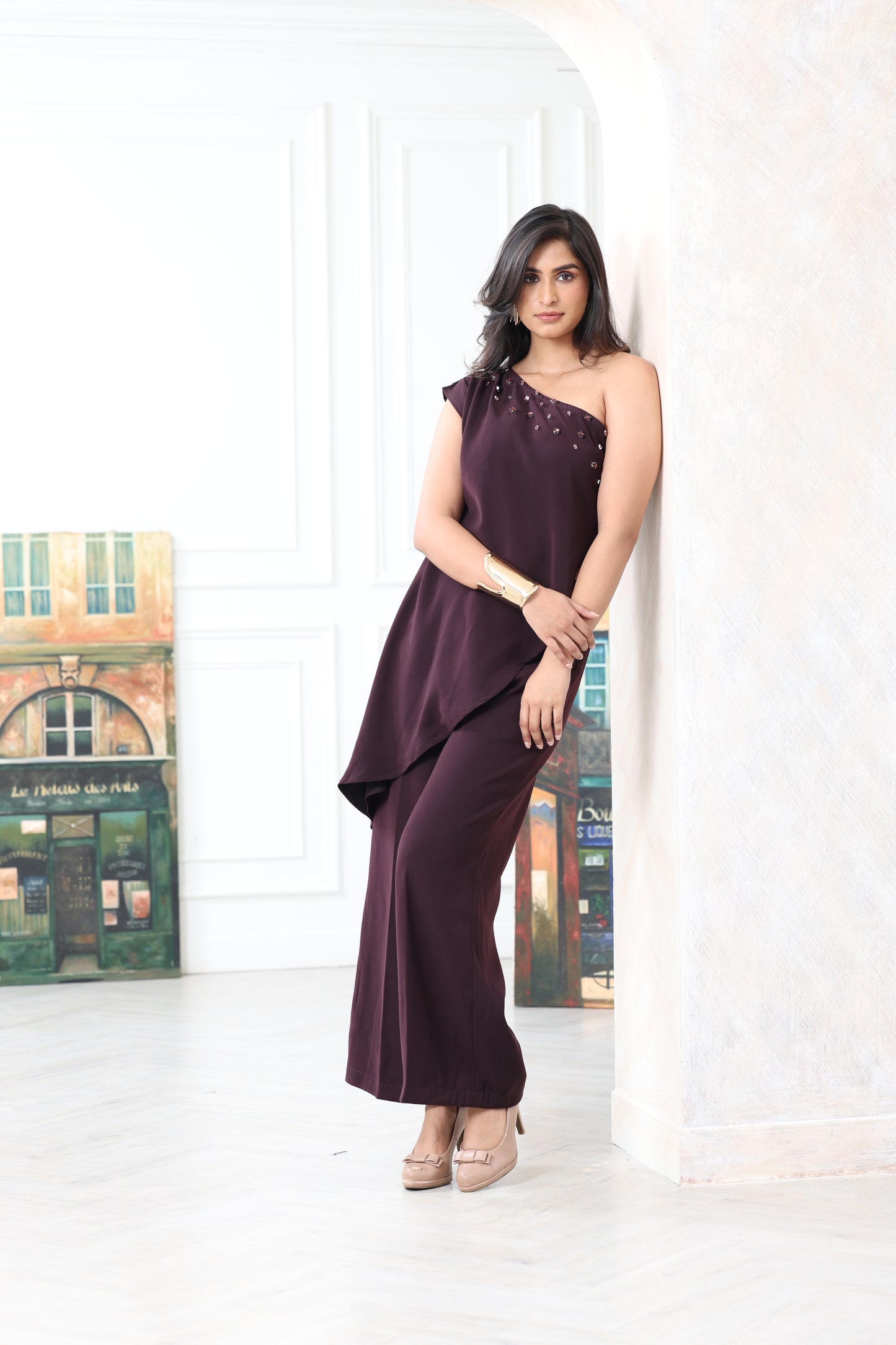 Wine Indo-Western  Glamour Set
