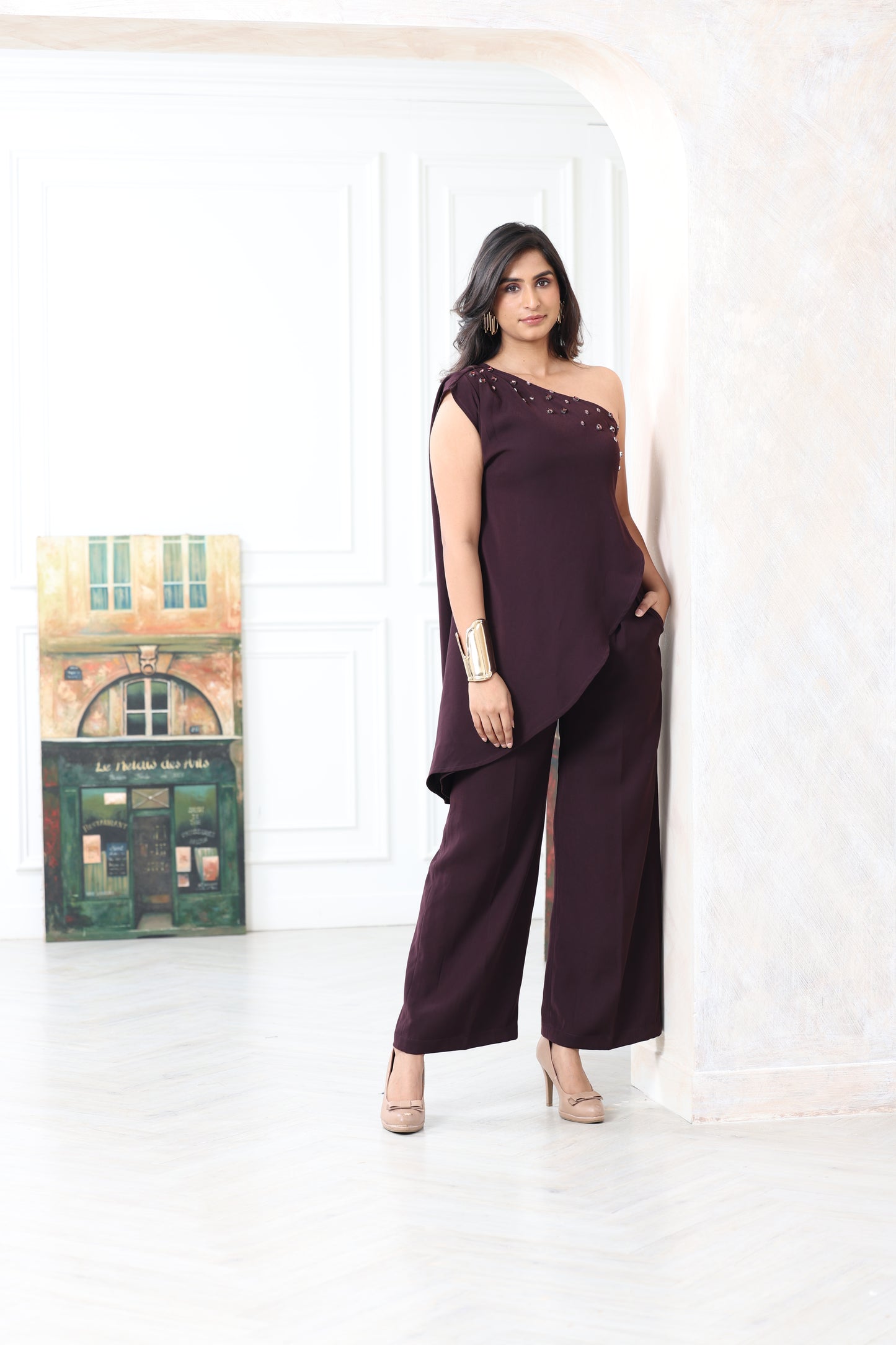 Wine Indo-Western  Glamour Set