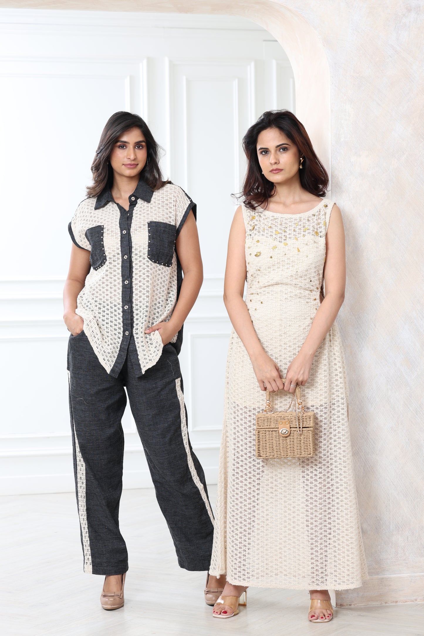Monochrome Crochet Jacquard Coord set