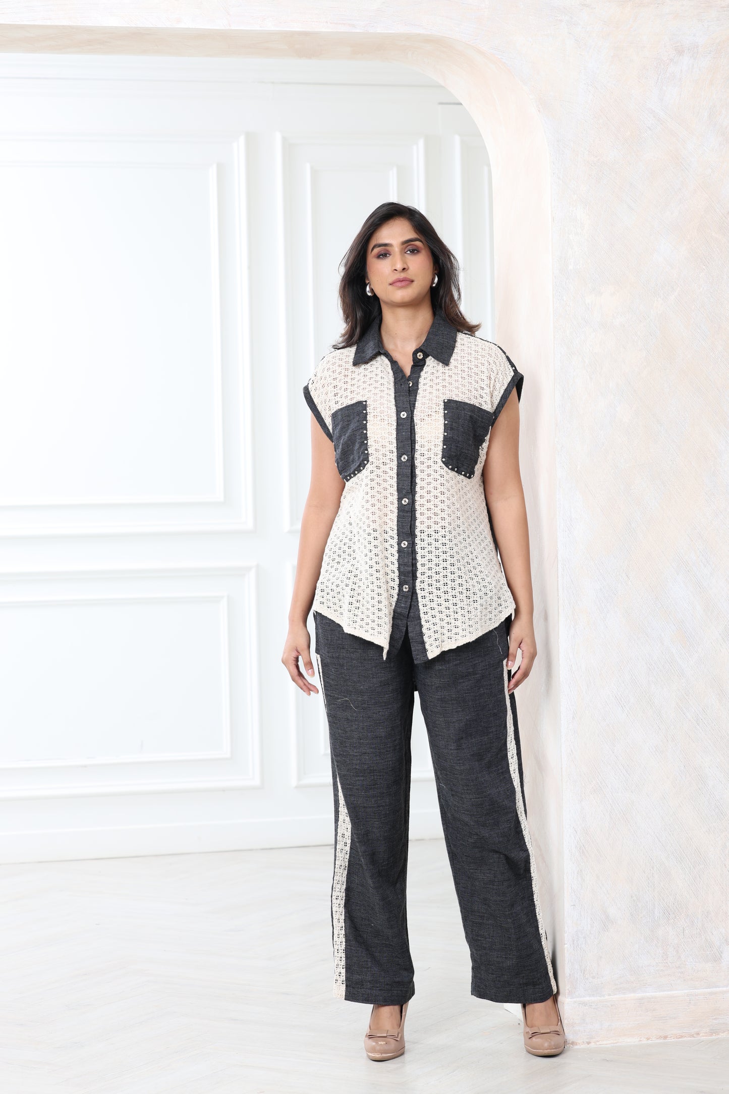 Monochrome Crochet Jacquard Coord set