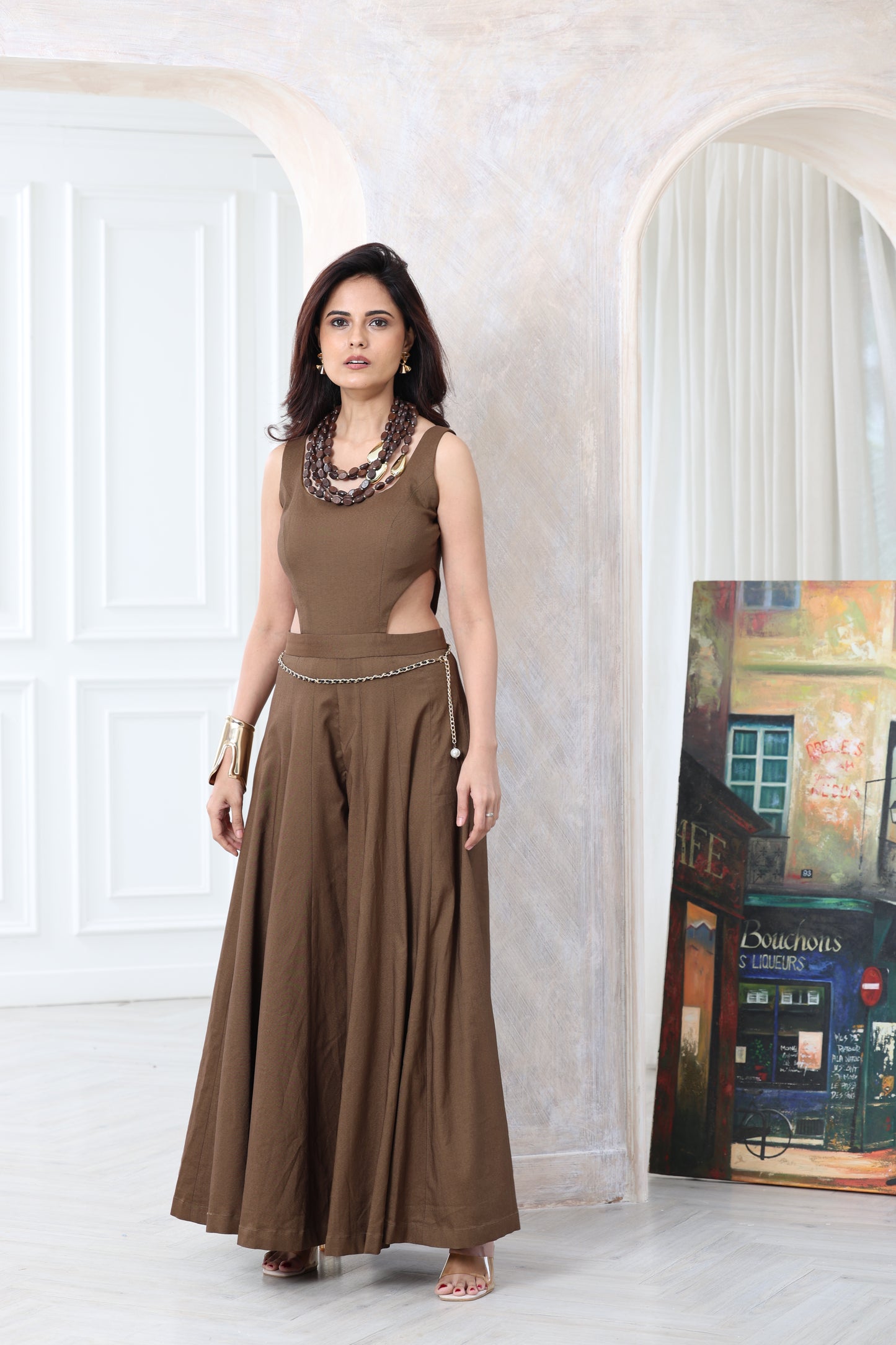 Waist-cut flare Jumpsuit