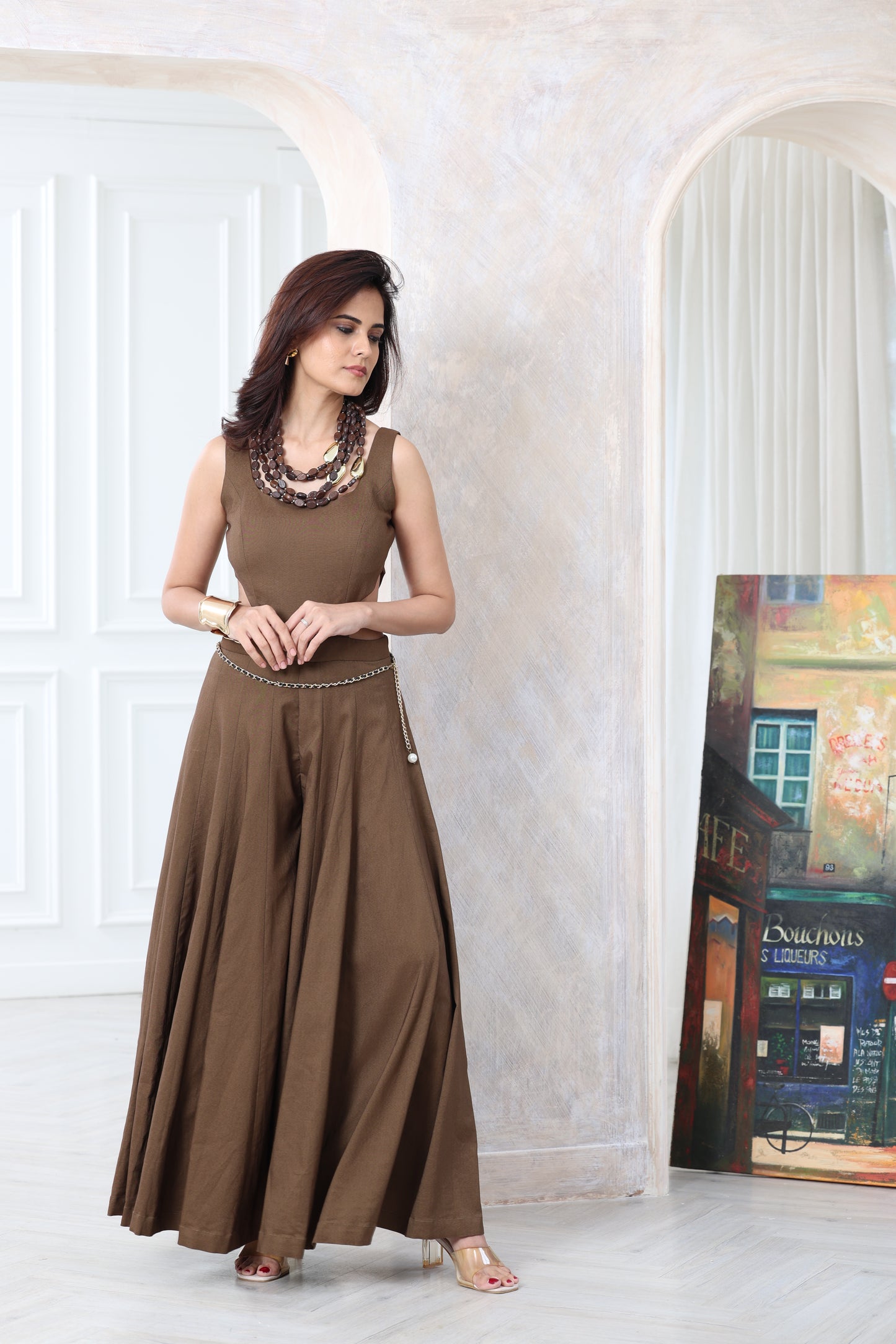 Waist-cut flare Jumpsuit