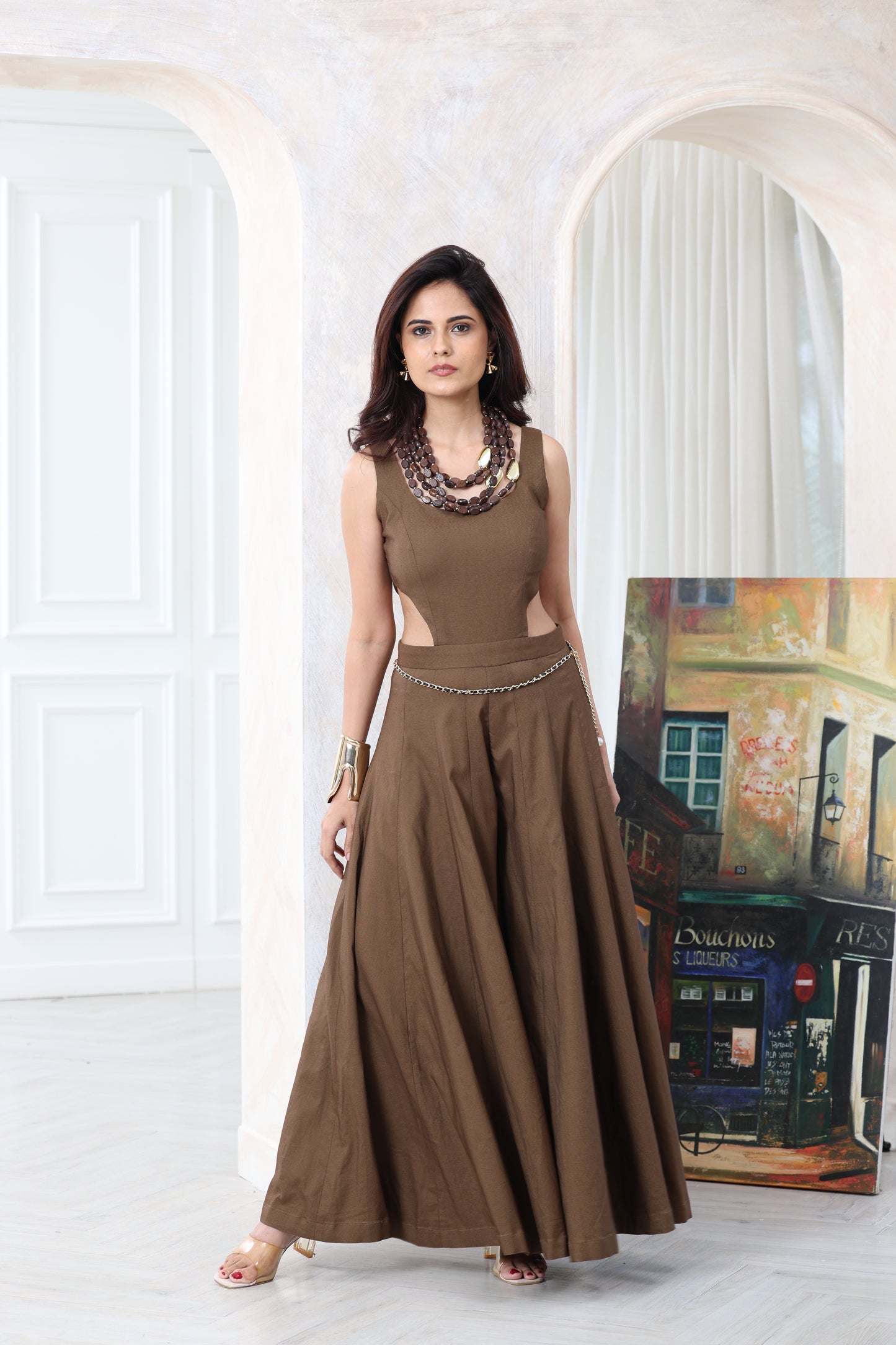 Waist-cut flare Jumpsuit