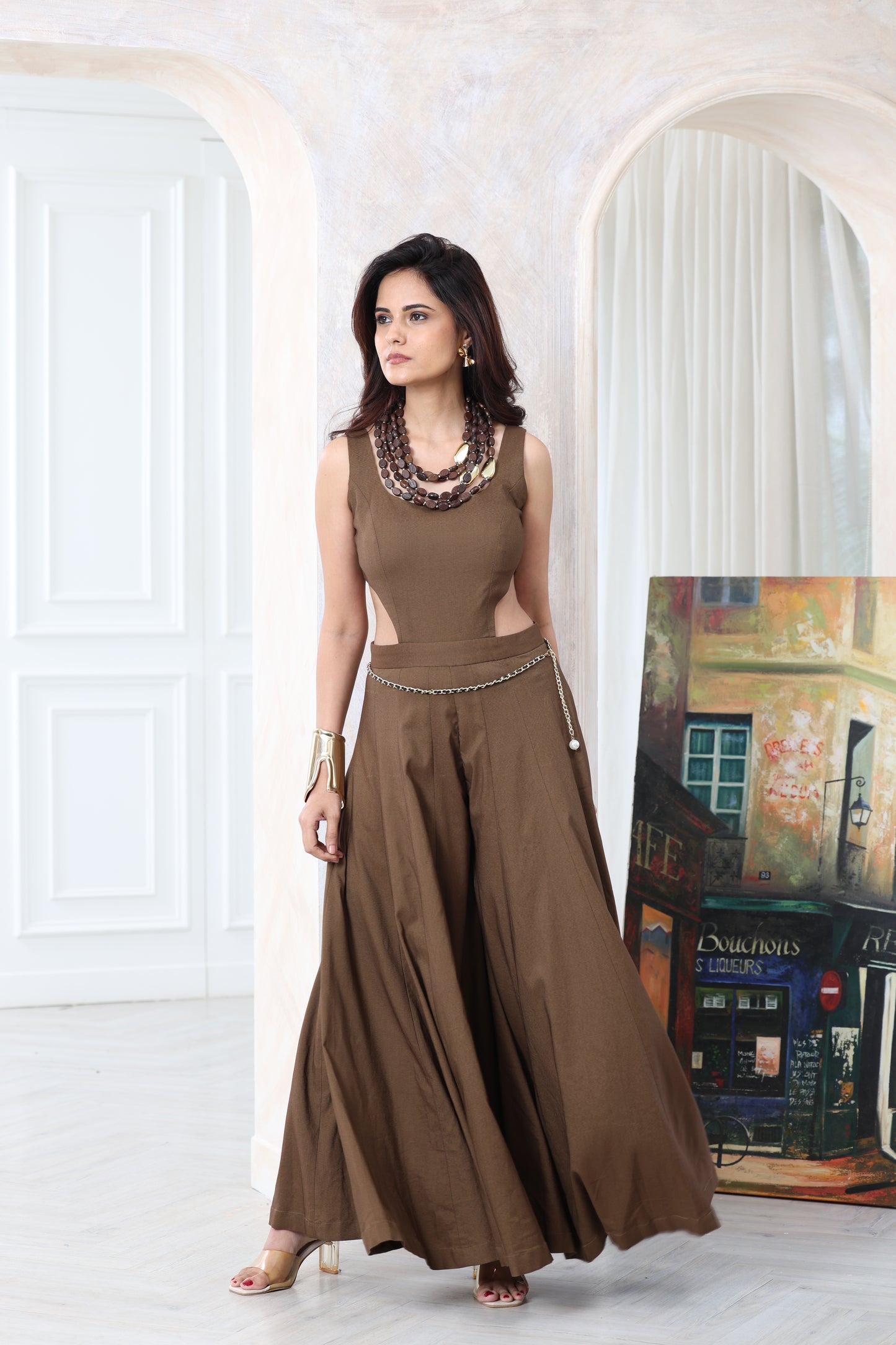 Waist-cut flare Jumpsuit