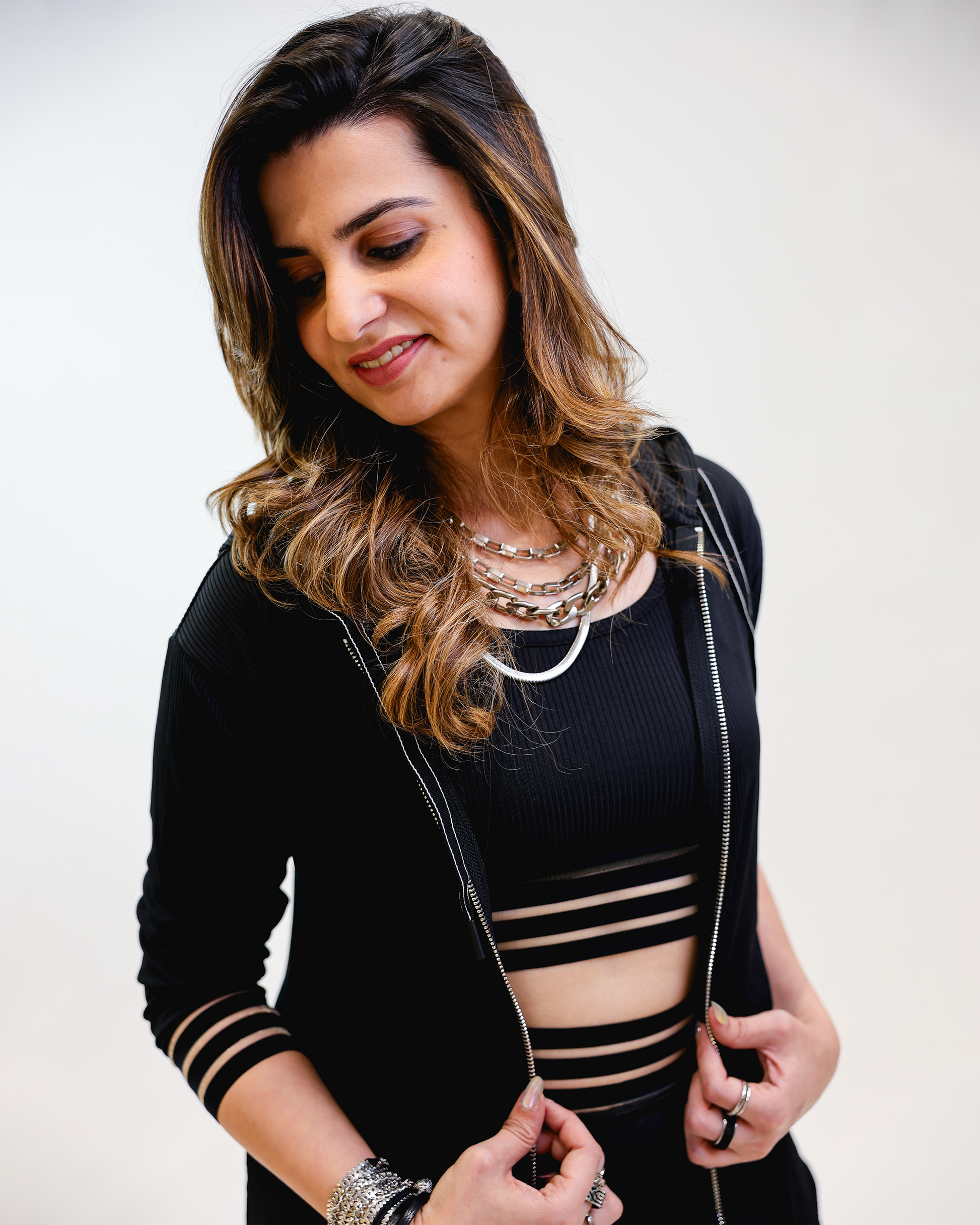 Neha Jaisingh in the Black Trio set by Noa- Made with Love