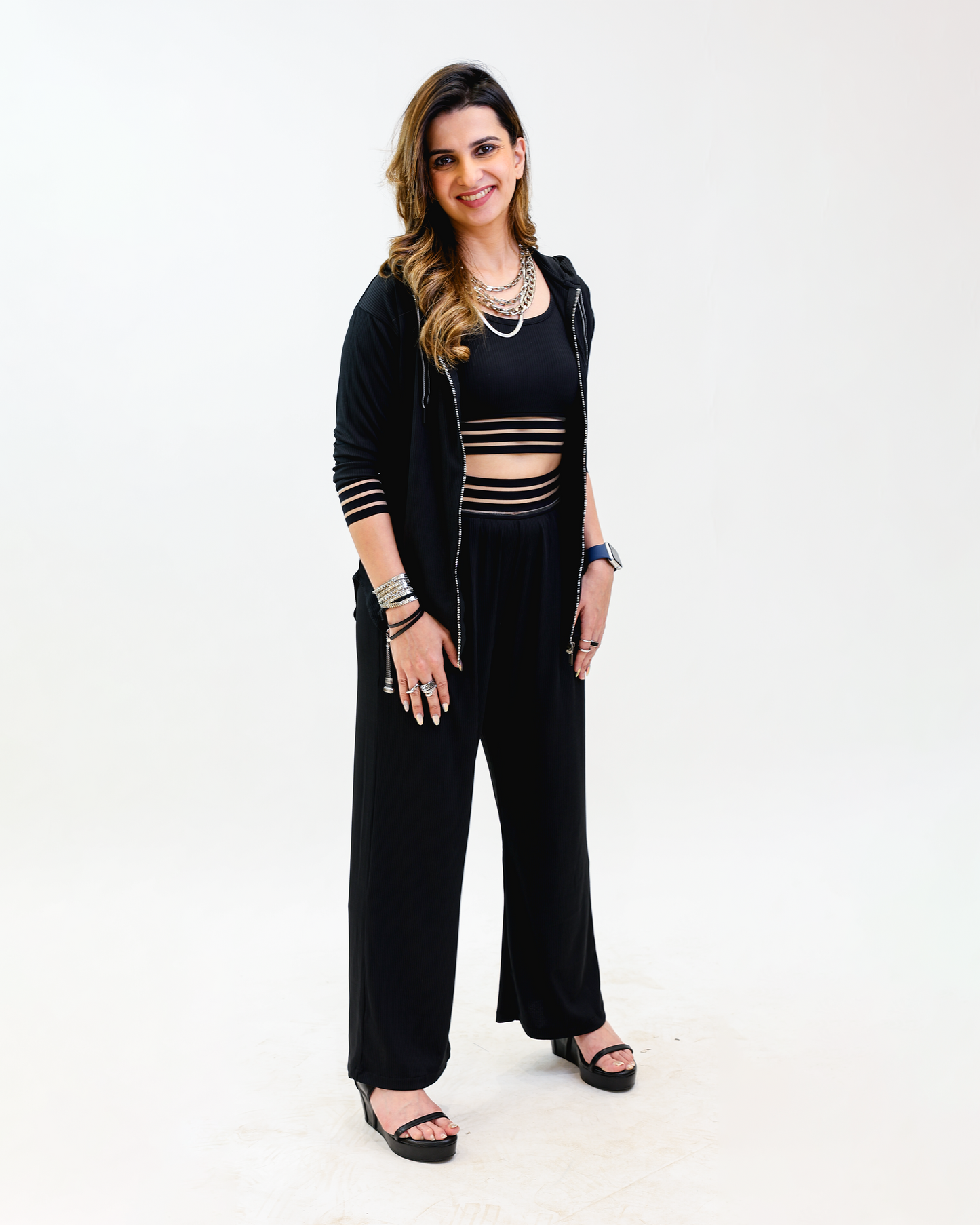 Neha Jaisingh in the Black Trio set by Noa- Made with Love