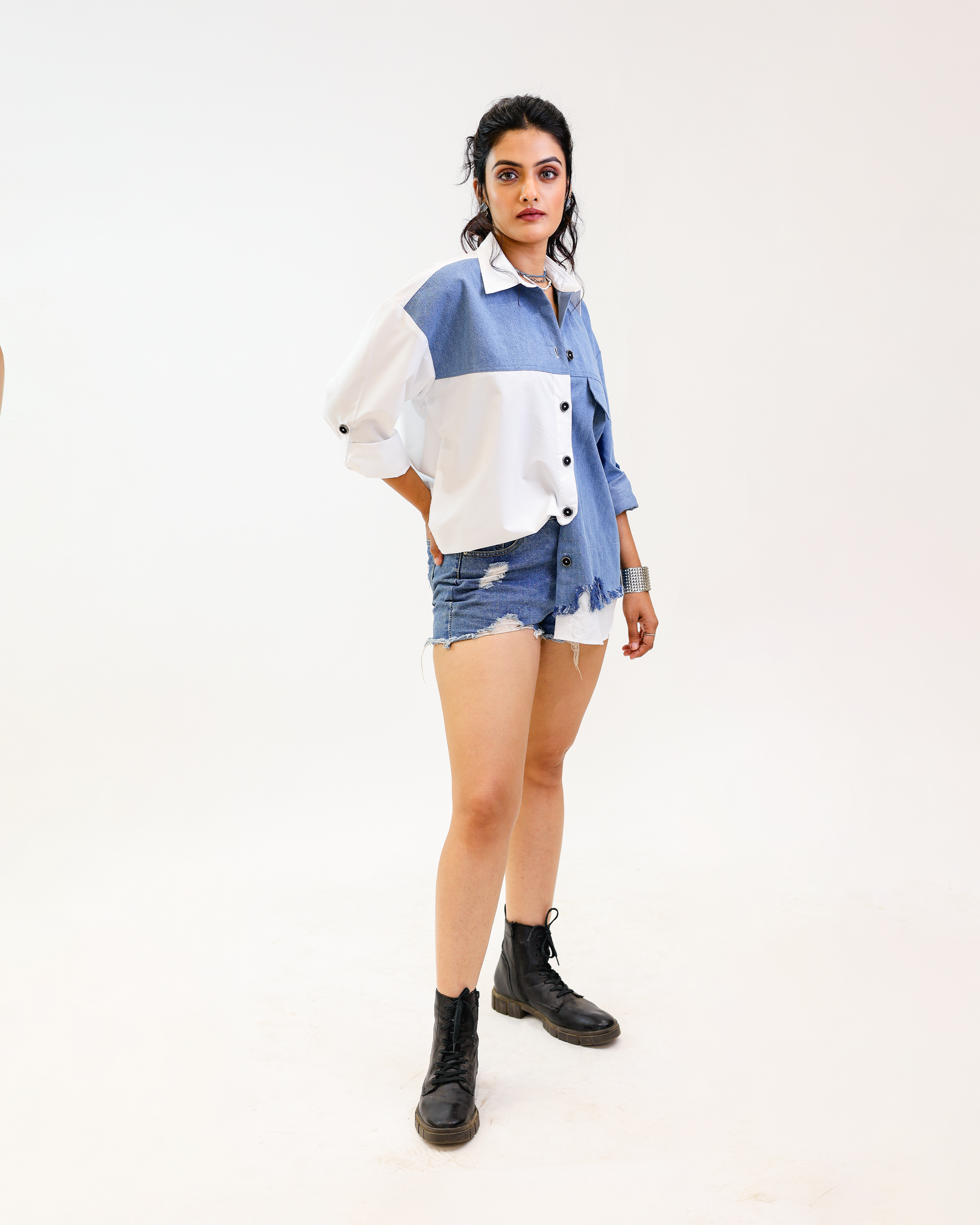 Two Tone charm oversized shirt side view by Noa- Made with love